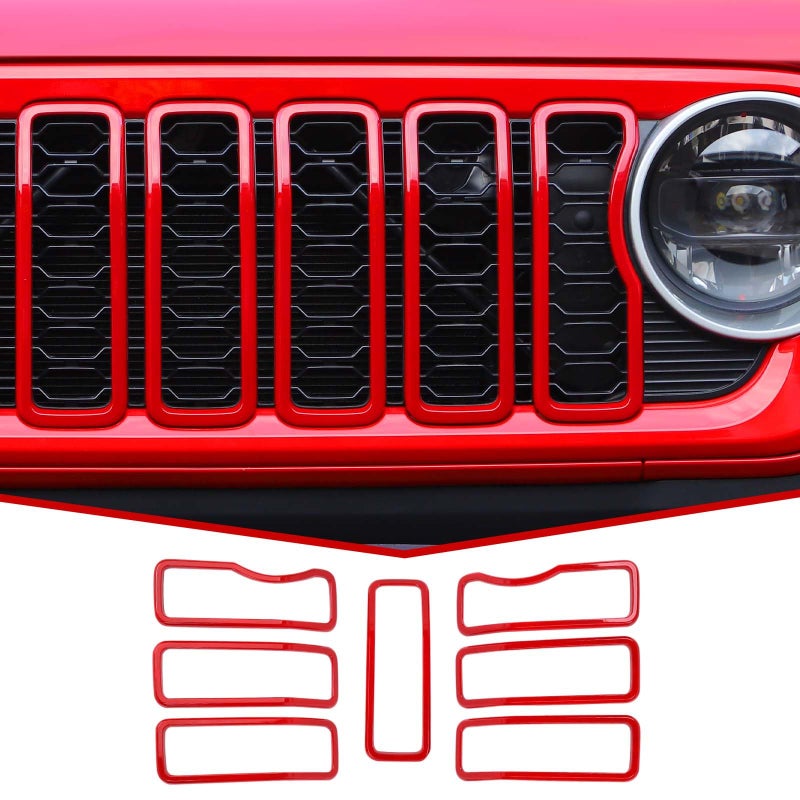 JeCar Front Grille Inserts Grill Frame Trim Covers Exterior Accessories Compatible with Jeep Wrangler 2024 JL JLU Gladiator JT 2024 Red