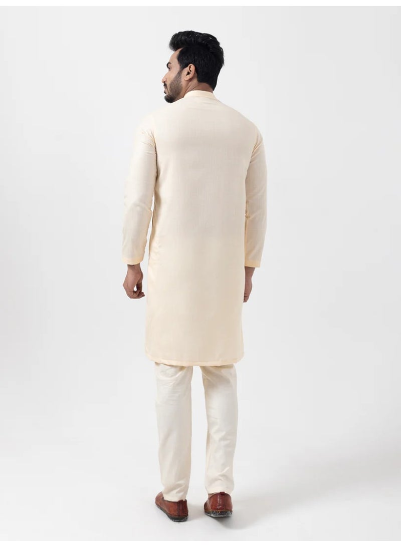 Devoiler Mens Beige Lord Krishna Print Cotton Kurta Set - Image 2