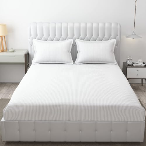 FRESH FROM LOOM Microfiber Wrinkle Resistant | Soft Skin Safe | Breathable King Size Flat Bedsheets | Hotel & Home | Double Bedsheet Set with 2 Pillow Covers (108x108 Inches White) - Image 1