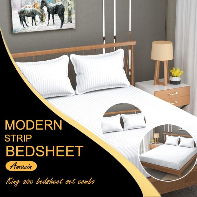FRESH FROM LOOM Microfiber Wrinkle Resistant | Soft Skin Safe | Breathable King Size Flat Bedsheets | Hotel & Home | Double Bedsheet Set with 2 Pillow Covers (108x108 Inches White) - Image 2
