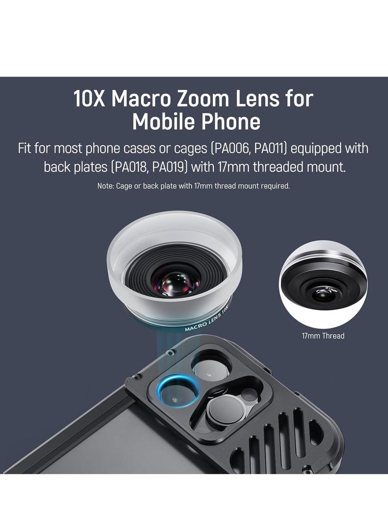 Generic - 10X Macro Lens HD for Phone with Detachable Diffuser Hood Only for 17mm Thread Backplate, for SmallRig for iPhone for Samsung Phone Cage with 17mm Lens Adapter - Image 1