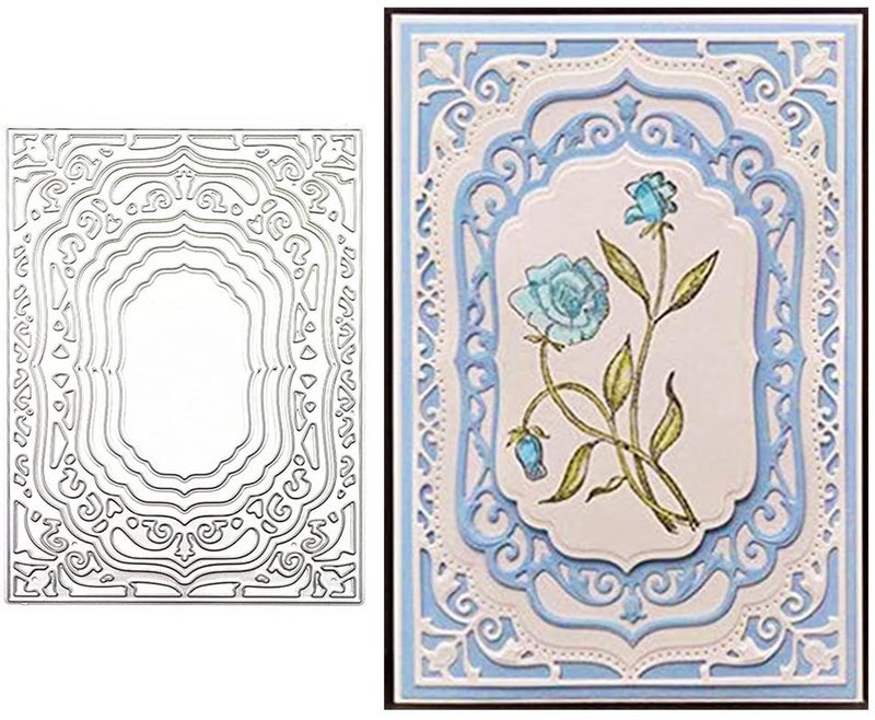 Lace Rectangle Frame Metal Die CutsFlower Border Square Frames Layering Label Card Cutting Dies Stencils for Card Making Stencil Embossing Tool Scrapbooking DIY Craft