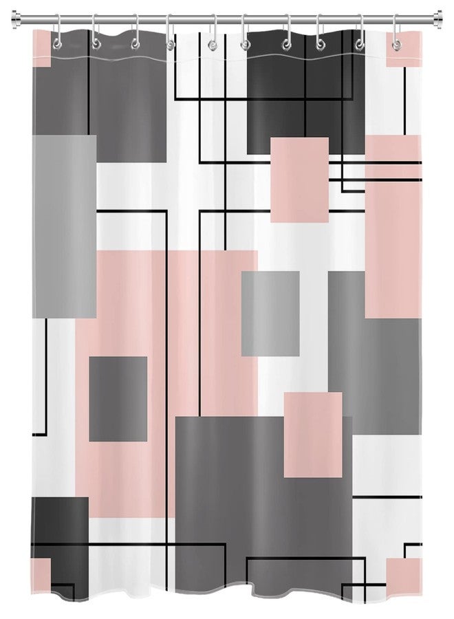 LB Black and White Geometric Shower Curtain Decor, Abstract Mid Century Grey and Pink Shower Curtains for Bathroom 60X72 inch Polyester Fabric Bathroom Decoration Bath Curtains Hooks Included - Image 2