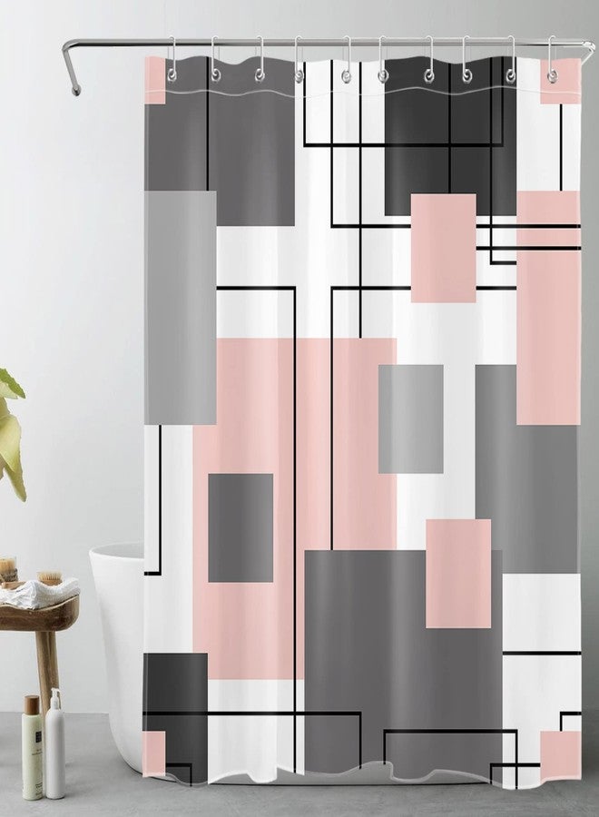 LB Black and White Geometric Shower Curtain Decor, Abstract Mid Century Grey and Pink Shower Curtains for Bathroom 60X72 inch Polyester Fabric Bathroom Decoration Bath Curtains Hooks Included - Image 1
