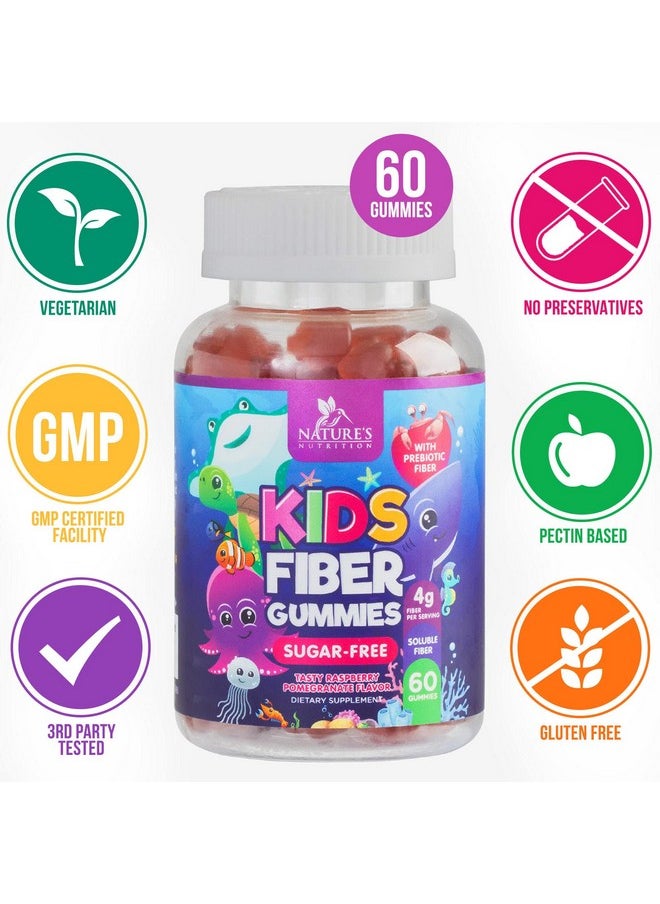 Nature's Nutrition Kids Fiber Supplement Gummies - No Sugar Added 4g Prebiotic Plant-Based Fiber Blend to Support Kids Regularity, Digestive Health & Immune Support - Vegan, Raspberry Flavored Gummy Bears - 60 Gummies  - Image 2