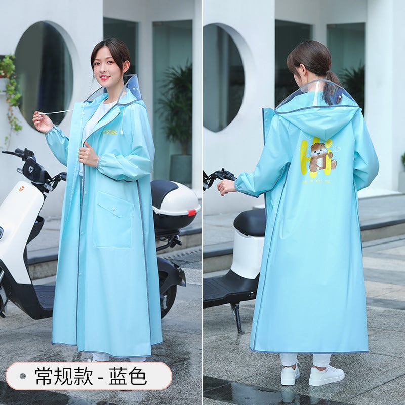 Generic Non-disposable eva raincoat female electric car battery car special raincoat conjoined adult full body poncho wholesale Blue-Regular