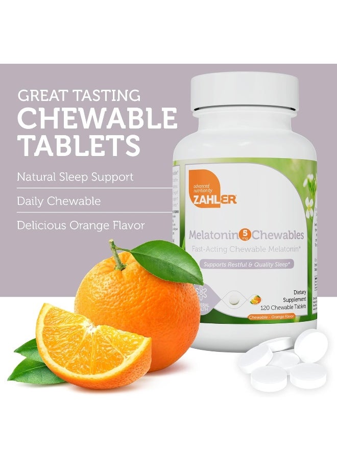 Zahler - Zahler Melatonin 5mg Tablets - Fast-Acting Chewable Melatonin 5 mg Tablets - Delicious Orange Flavor - Supports Restful and Quality Sleep - Kosher Non GMO Made in USA Dietary Supplement, 120 Count - Image 1