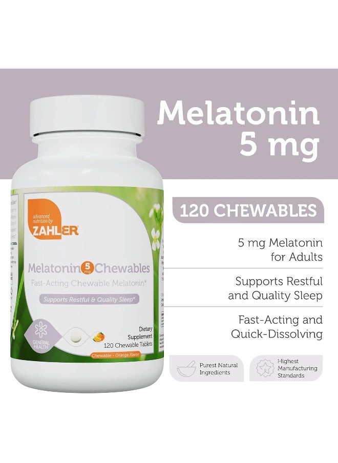Zahler - Zahler Melatonin 5mg Tablets - Fast-Acting Chewable Melatonin 5 mg Tablets - Delicious Orange Flavor - Supports Restful and Quality Sleep - Kosher Non GMO Made in USA Dietary Supplement, 120 Count - Image 1