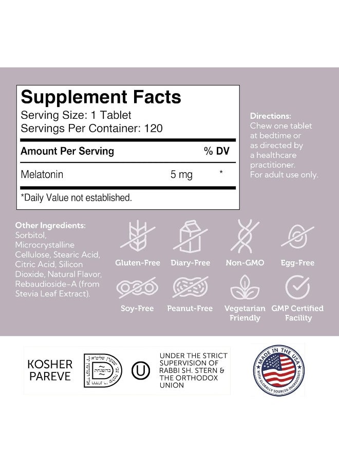Zahler - Zahler Melatonin 5mg Tablets - Fast-Acting Chewable Melatonin 5 mg Tablets - Delicious Orange Flavor - Supports Restful and Quality Sleep - Kosher Non GMO Made in USA Dietary Supplement, 120 Count - Image 1