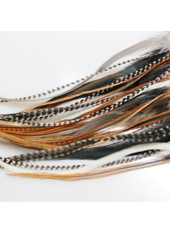 SEXY SPARKLES Feather Hair Extension - Natural Beige and Brown Feathers, All Individual Loose Feathers, Ranging From 8 to 12 Inches in Length, With a Total of 25 Feathers, Includes 10 Silicone Micro Beads - Image 2
