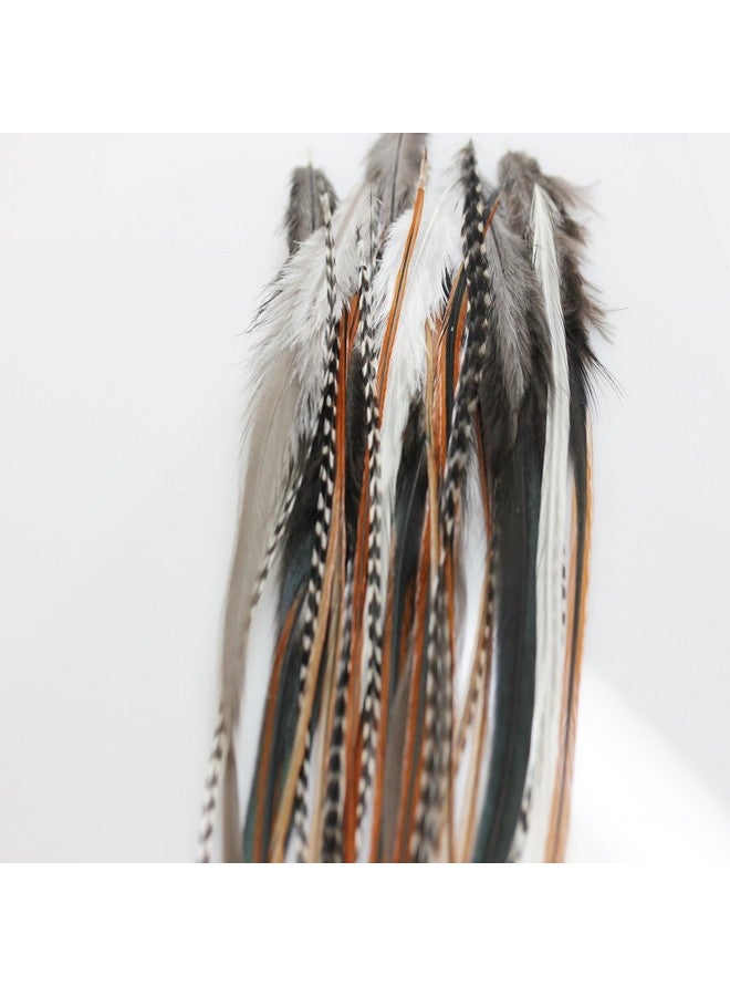 SEXY SPARKLES Feather Hair Extension - Natural Beige and Brown Feathers, All Individual Loose Feathers, Ranging From 8 to 12 Inches in Length, With a Total of 25 Feathers, Includes 10 Silicone Micro Beads - Image 1