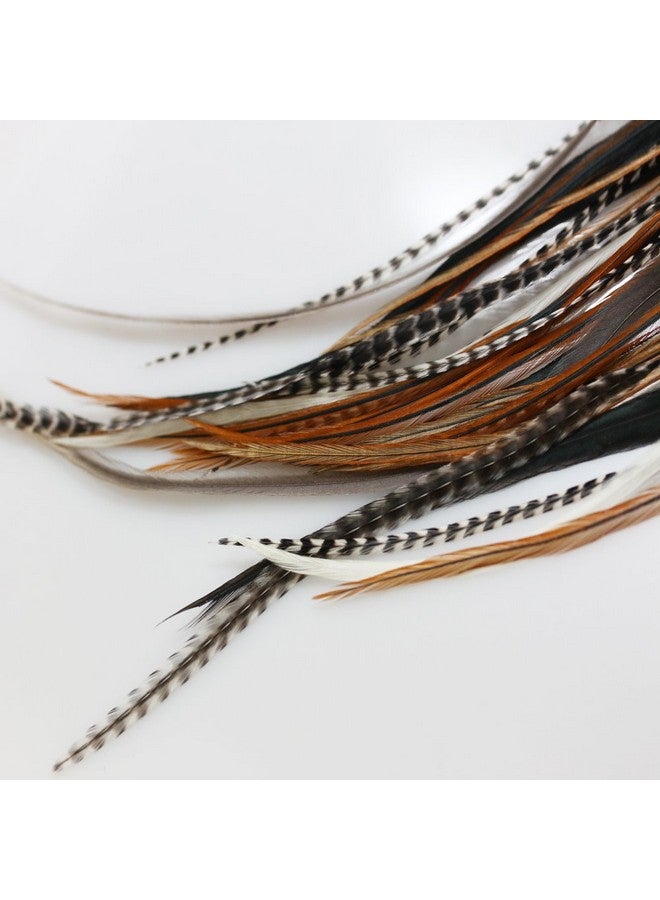 SEXY SPARKLES Feather Hair Extension - Natural Beige and Brown Feathers, All Individual Loose Feathers, Ranging From 8 to 12 Inches in Length, With a Total of 25 Feathers, Includes 10 Silicone Micro Beads - Image 3