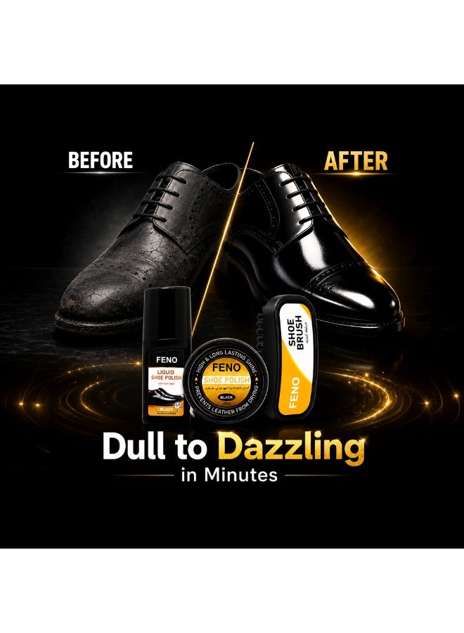 FENO Shoe Polish Kit, Complete footwear Care Set with Liquid Polish, Cream Polish & Brush, Instant Shine Kit for Leather Shoes, Travel Shoe Cleaning Set - Image 3
