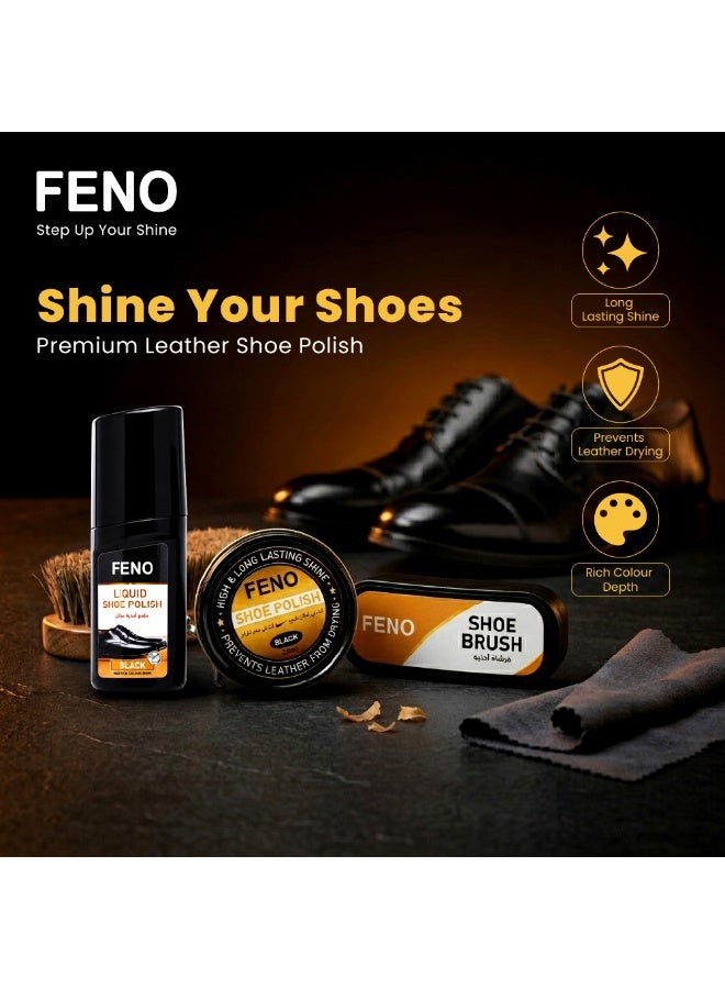 FENO Shoe Polish Kit, Complete footwear Care Set with Liquid Polish, Cream Polish & Brush, Instant Shine Kit for Leather Shoes, Travel Shoe Cleaning Set - Image 2