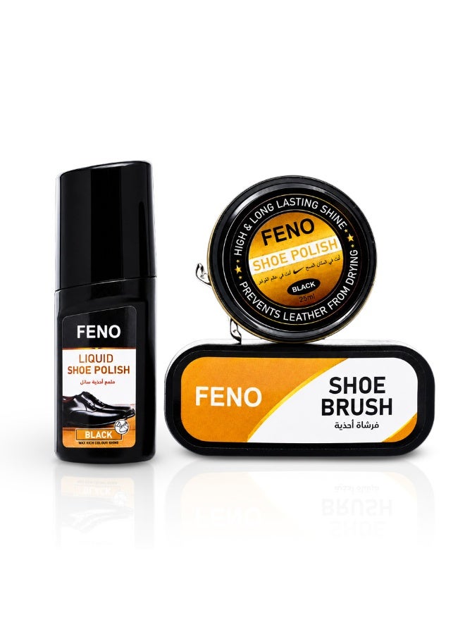 FENO Shoe Polish Kit, Complete footwear Care Set with Liquid Polish, Cream Polish & Brush, Instant Shine Kit for Leather Shoes, Travel Shoe Cleaning Set - Image 1