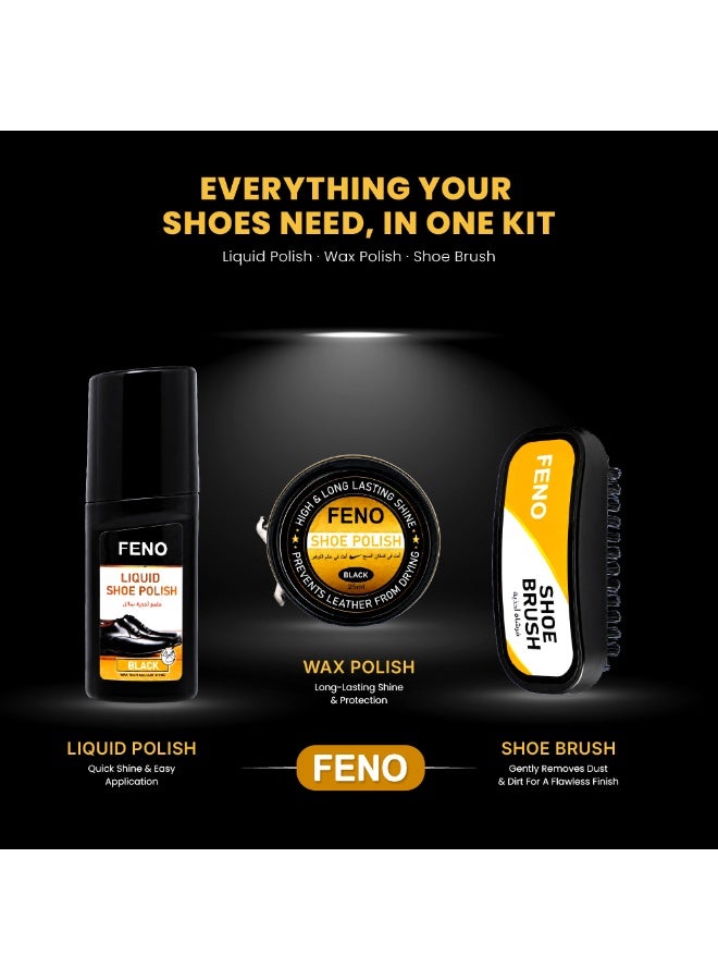 FENO Shoe Polish Kit, Complete footwear Care Set with Liquid Polish, Cream Polish & Brush, Instant Shine Kit for Leather Shoes, Travel Shoe Cleaning Set - Image 4