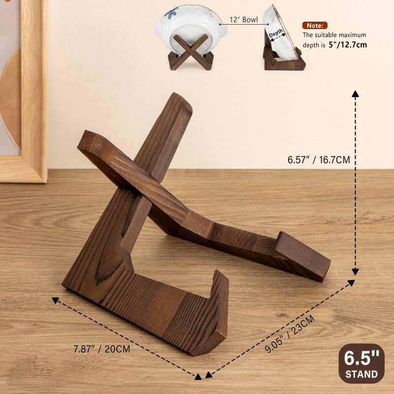 ANBOXIT Bowl Stands for Display, 6.5 Inch Plate Holder, Wooden Easel Frame Holder, Display Stand for Large Deep Platters and Dishes, 6.5" H x 9" W x 7.9" D (For Bowls under 5" in Depth) - Image 4
