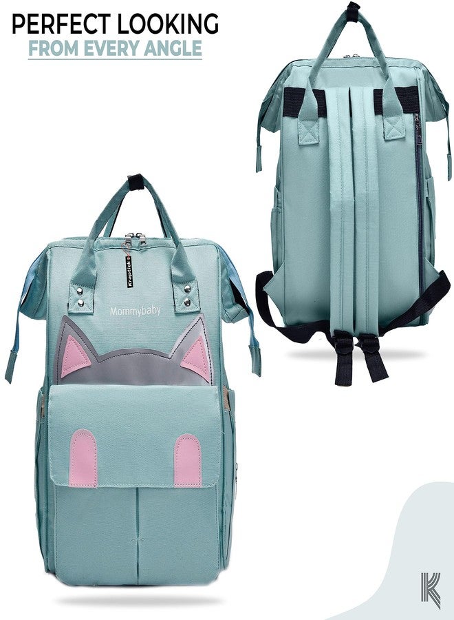 Kraptick Diaper Bag for Babies with Kitten Design, Maternity Bags, Nursing Bags for Mothers, Stylish Diaper Bags with Multiple Compartments, and Easy Carriable for Traveling (Light Green) - Image 3