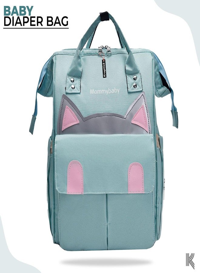 Kraptick Diaper Bag for Babies with Kitten Design, Maternity Bags, Nursing Bags for Mothers, Stylish Diaper Bags with Multiple Compartments, and Easy Carriable for Traveling (Light Green) - Image 2