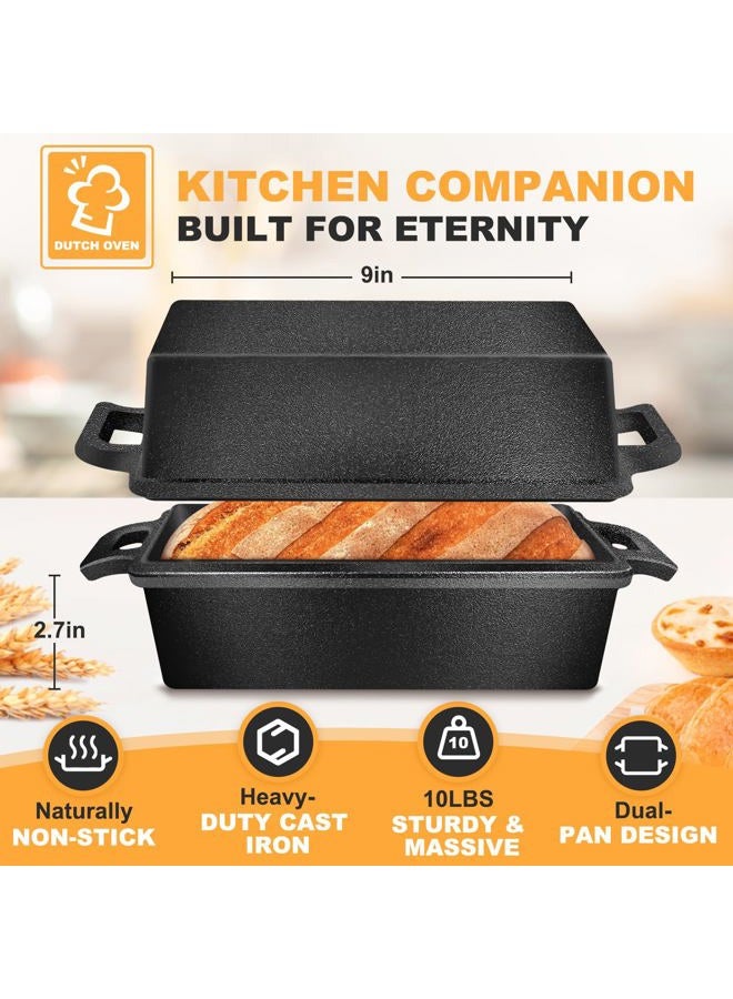 MSJGA 9×5 Inch Cast Iron Loaf Pans with Lid for Bread Baking, 2 In 1 Bread Pan with Sourdough Bread Baking Supplies - Image 2