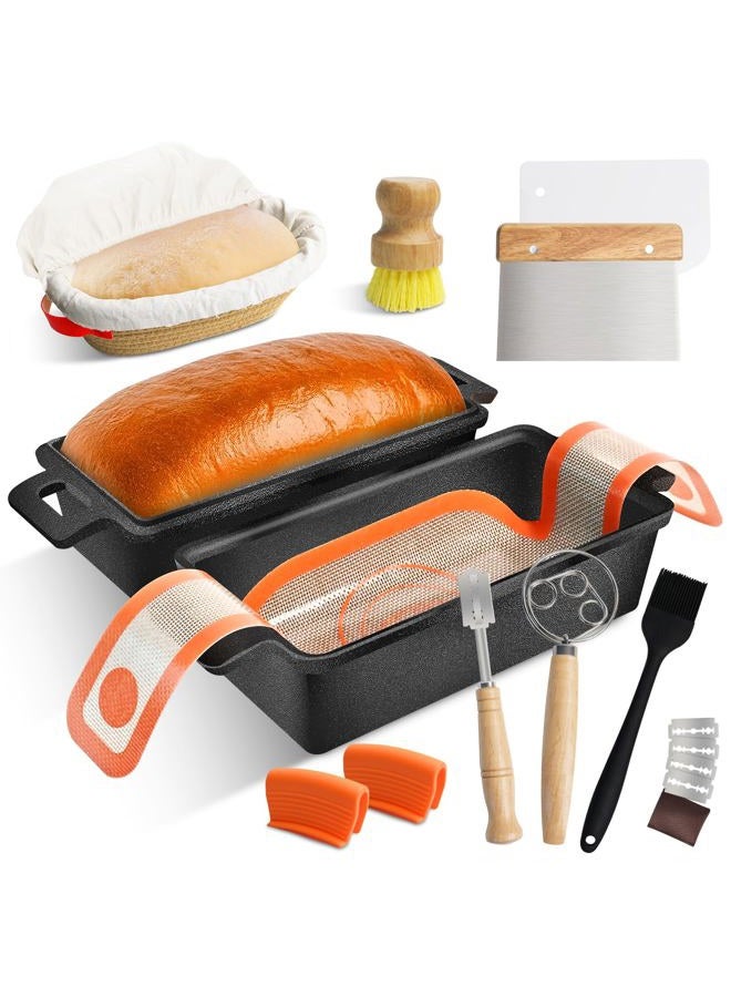 MSJGA 9×5 Inch Cast Iron Loaf Pans with Lid for Bread Baking, 2 In 1 Bread Pan with Sourdough Bread Baking Supplies - Image 1