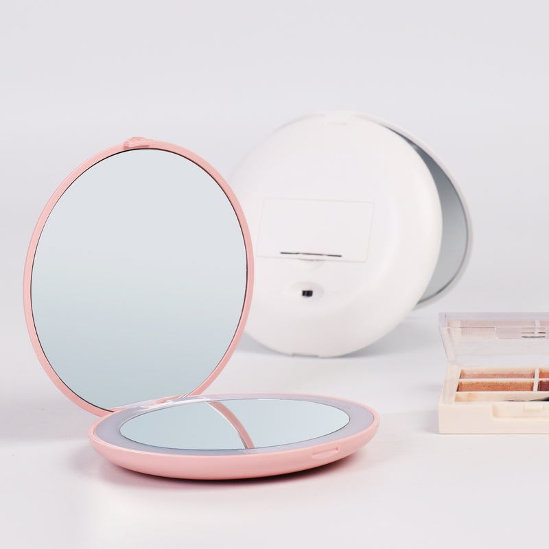 Cross-border folding led makeup mirror with light gift compact round beauty mirror double-sided 2X magnifying handheld mirror hot sale(White) - Image 4