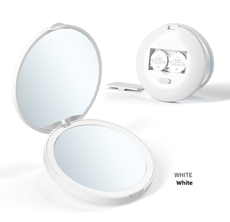 Cross-border folding led makeup mirror with light gift compact round beauty mirror double-sided 2X magnifying handheld mirror hot sale(White) - Image 1