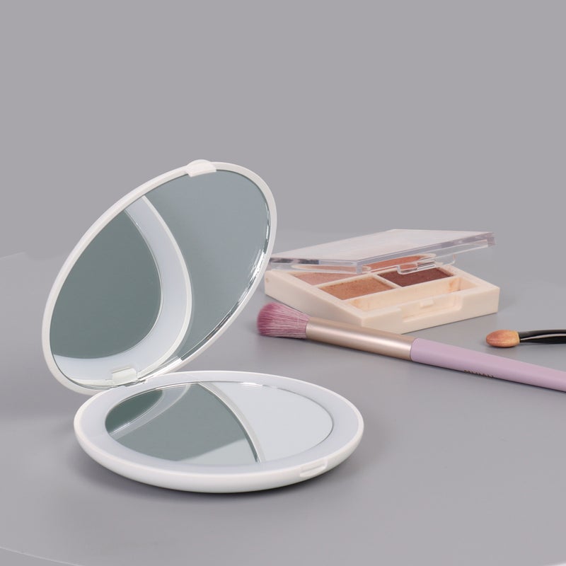 Cross-border folding led makeup mirror with light gift compact round beauty mirror double-sided 2X magnifying handheld mirror hot sale(White) - Image 3