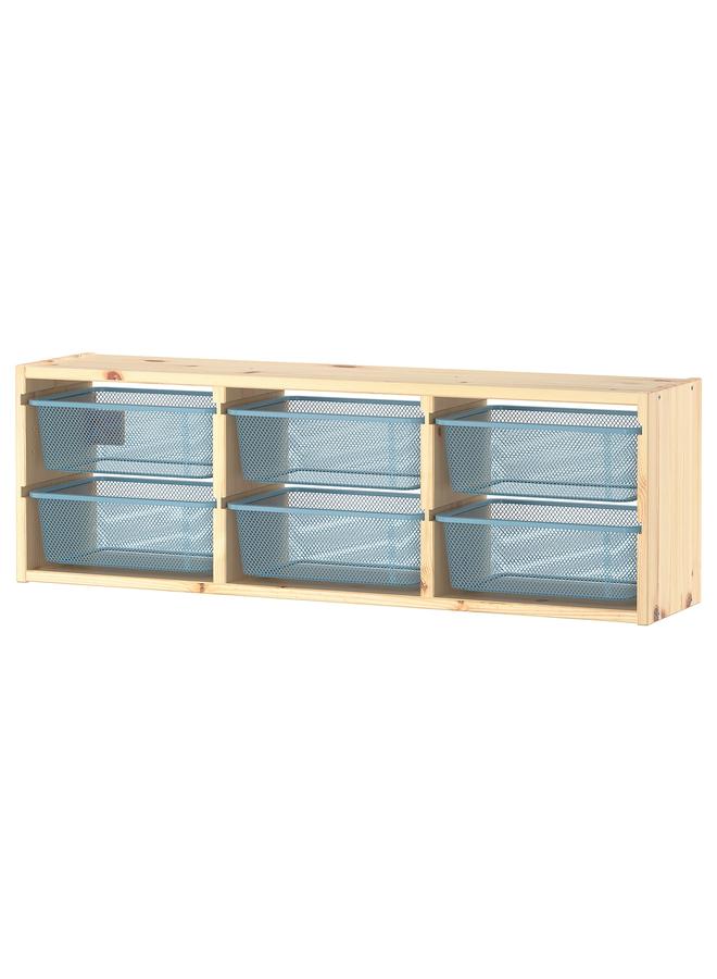 Zaboon Wall storage, light white stained pine/grey-blue, 93x21x30 cm - Image 1