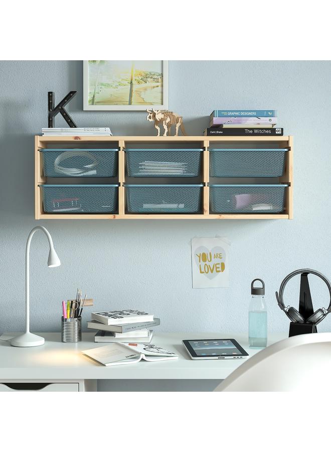 Zaboon Wall storage, light white stained pine/grey-blue, 93x21x30 cm - Image 2