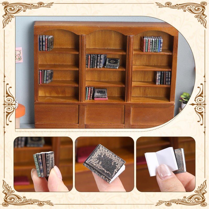 Chivertion 1:12 Scale Dollhouse Miniature Wooden Bookshelf with 48 Pcs Miniatures Books, Mini Bookcase Tiny Books for Dollhouse Mini Library Furniture Decoration Gift(Brown) - Image 3
