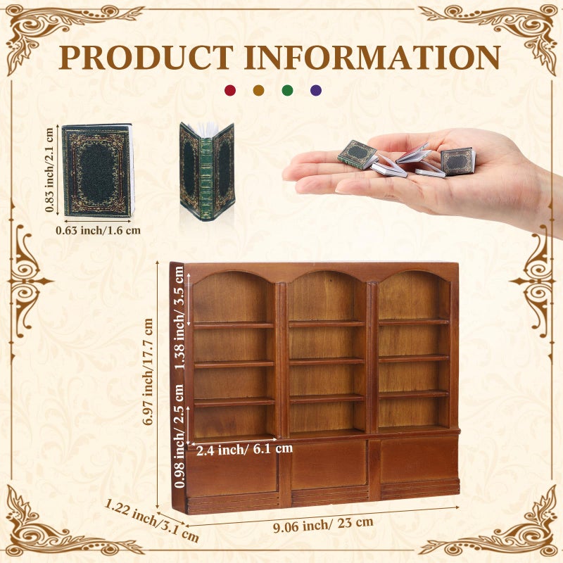 Chivertion 1:12 Scale Dollhouse Miniature Wooden Bookshelf with 48 Pcs Miniatures Books, Mini Bookcase Tiny Books for Dollhouse Mini Library Furniture Decoration Gift(Brown) - Image 2