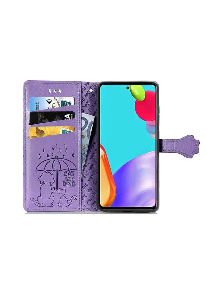 اس-توب جراب لهاتف Samsung Galaxy A52 5G/4G، جراب جلدي أفقي منقوش عليه قطة وكلب لطيف مع حامل وفتحات للبطاقات ومحفظة وحزام كتف وغطاء للبطاقات - Image 3