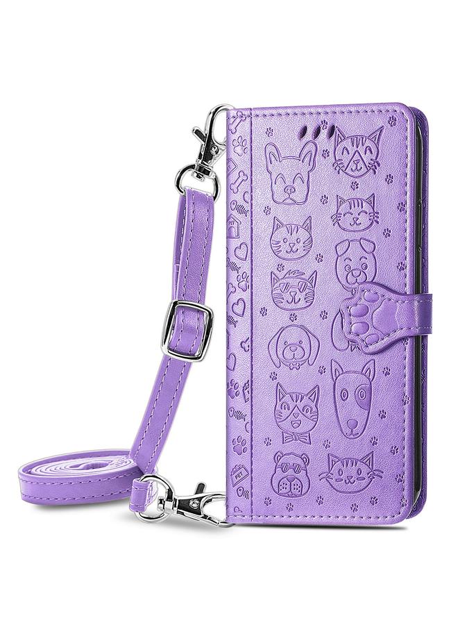 اس-توب جراب لهاتف Samsung Galaxy A52 5G/4G، جراب جلدي أفقي منقوش عليه قطة وكلب لطيف مع حامل وفتحات للبطاقات ومحفظة وحزام كتف وغطاء للبطاقات - Image 1