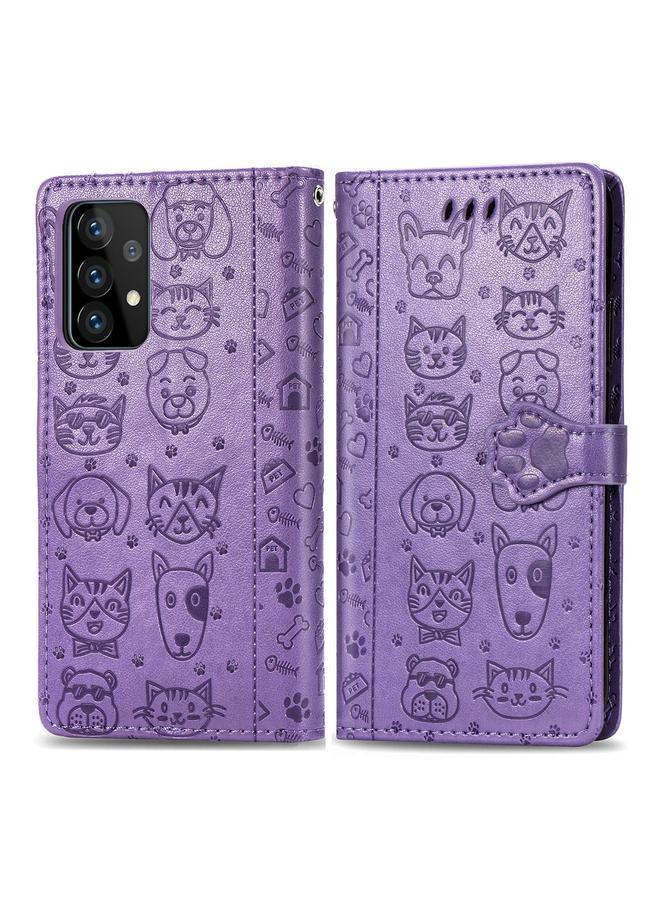 اس-توب جراب لهاتف Samsung Galaxy A52 5G/4G، جراب جلدي أفقي منقوش عليه قطة وكلب لطيف مع حامل وفتحات للبطاقات ومحفظة وحزام كتف وغطاء للبطاقات - Image 2