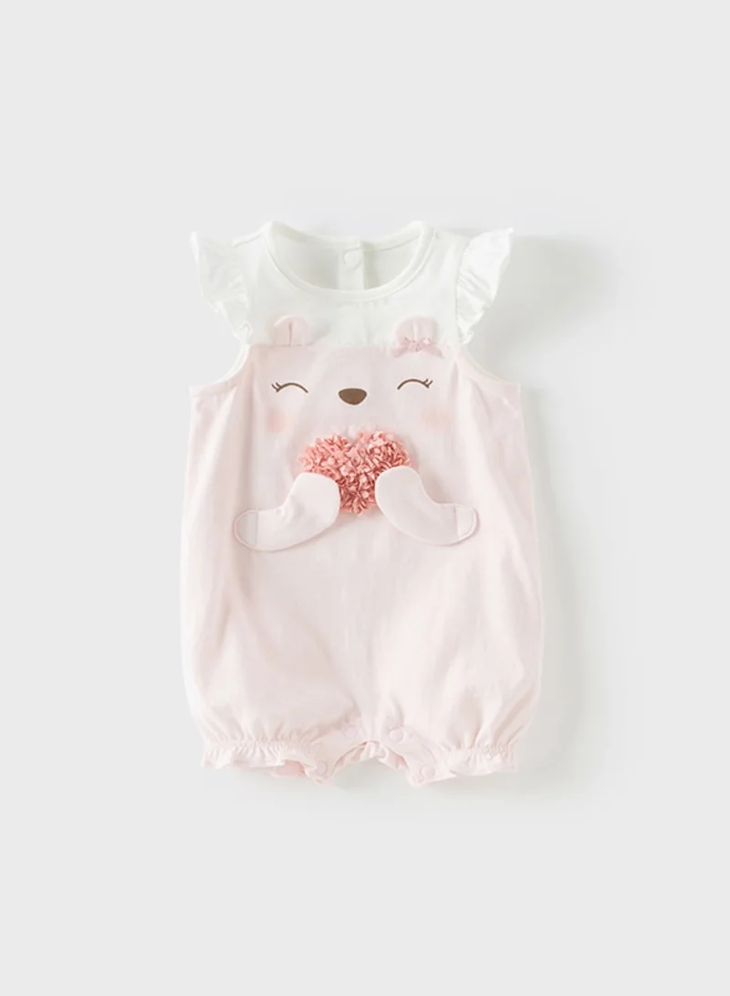 Dave & Bella Baby Girl Cotton Romper with 3d Heart detail