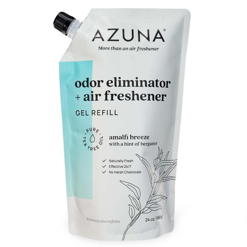 Azuna Air Freshener and Odor Eliminator for Strong Odor Gel 24oz Refill Pouch with Tea Tree Oil | Plant-Based & Long Lasting | Pet, Smoke, Home and Bathroom | Amalfi Breeze | Last 60-90 Days - Image 1