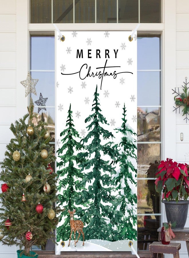 Fairooth Christmas Front Door Cover Xmas Tree Door Cover Banner Merry Christmas Door Hanging Backdrop Decorations for Home Indoor Outdoor Winter Holiday Party Decor, 70.9 x 35.4 Inch - Image 5