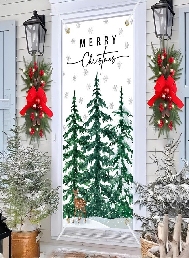 Fairooth Christmas Front Door Cover Xmas Tree Door Cover Banner Merry Christmas Door Hanging Backdrop Decorations for Home Indoor Outdoor Winter Holiday Party Decor, 70.9 x 35.4 Inch - Image 4