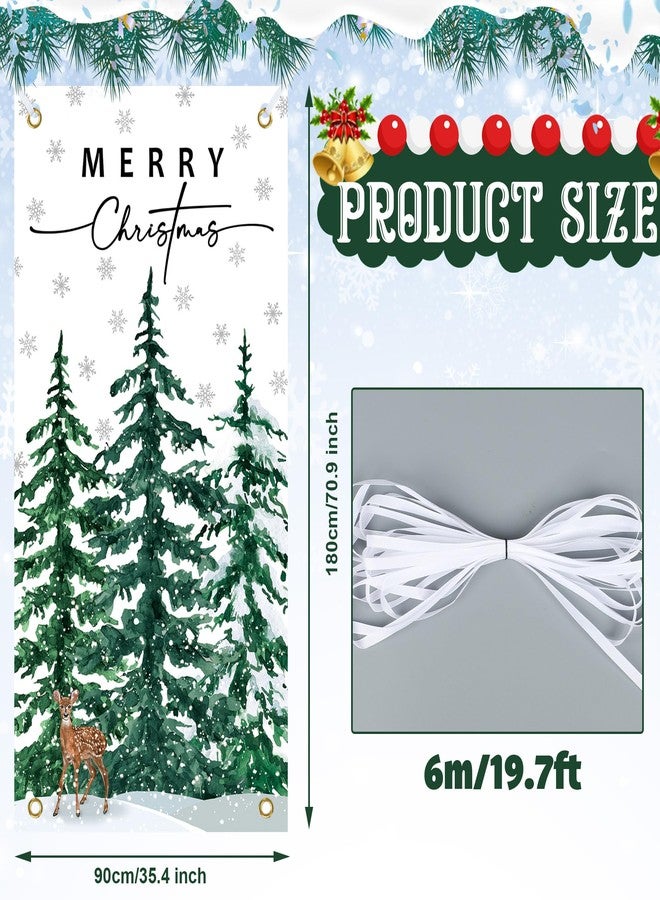Fairooth Christmas Front Door Cover Xmas Tree Door Cover Banner Merry Christmas Door Hanging Backdrop Decorations for Home Indoor Outdoor Winter Holiday Party Decor, 70.9 x 35.4 Inch - Image 2