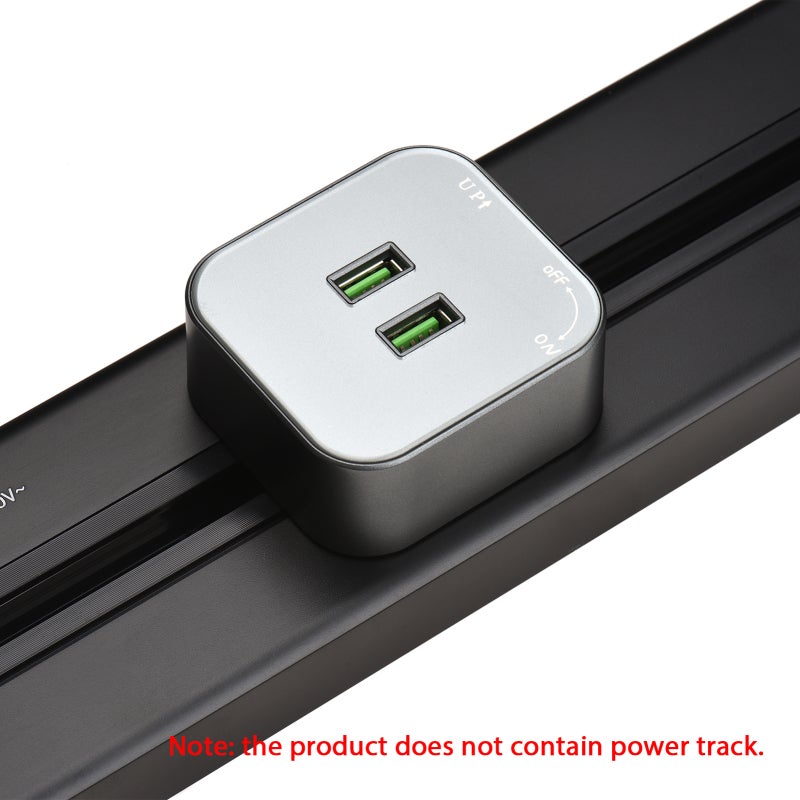 Power Track Socket: Grey Square Dual Usb, Slide-Flexible Track System Design - Aluminum Alloy Abs Durable Shell, Track Adapter for Office Kitchen Living Room Studio Shop - Image 5