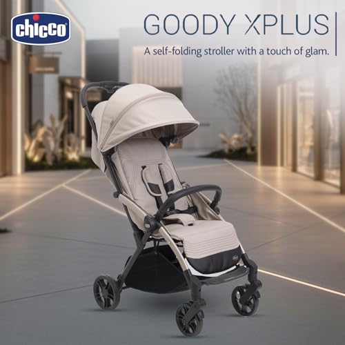 Chicco Goody XPlus Stroller | One-Touch Self-Fold | Padded Seat & Shock-Absorber Wheels | 4 Recline Positions | Adjustable Backrest | Birth to 5 Years | UV50+ Extendable Canopy | Sandshell Colour - Image 2