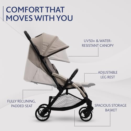 Chicco Goody XPlus Stroller | One-Touch Self-Fold | Padded Seat & Shock-Absorber Wheels | 4 Recline Positions | Adjustable Backrest | Birth to 5 Years | UV50+ Extendable Canopy | Sandshell Colour - Image 5