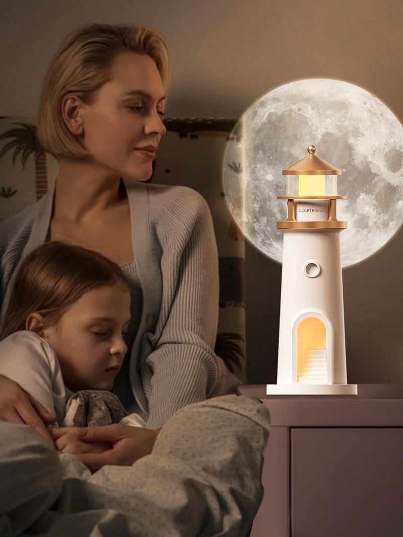 EYUVAA LABEL Lighthouse Night Lights with Full Moon Projector Night Light, Rechargeable LED Aesthetic Table Lamp Lighthouse Decor Light for Bedroom, Kids Room, Rakhi Gifts for Girls (Lighthouse Moon) - Image 3
