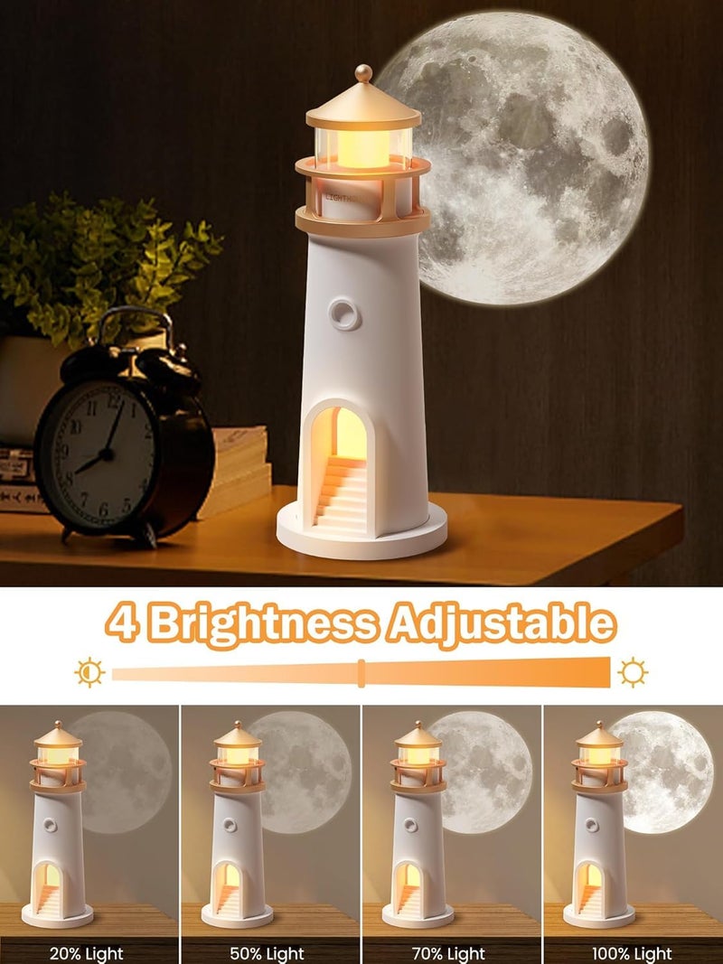 EYUVAA LABEL Lighthouse Night Lights with Full Moon Projector Night Light, Rechargeable LED Aesthetic Table Lamp Lighthouse Decor Light for Bedroom, Kids Room, Rakhi Gifts for Girls (Lighthouse Moon) - Image 2