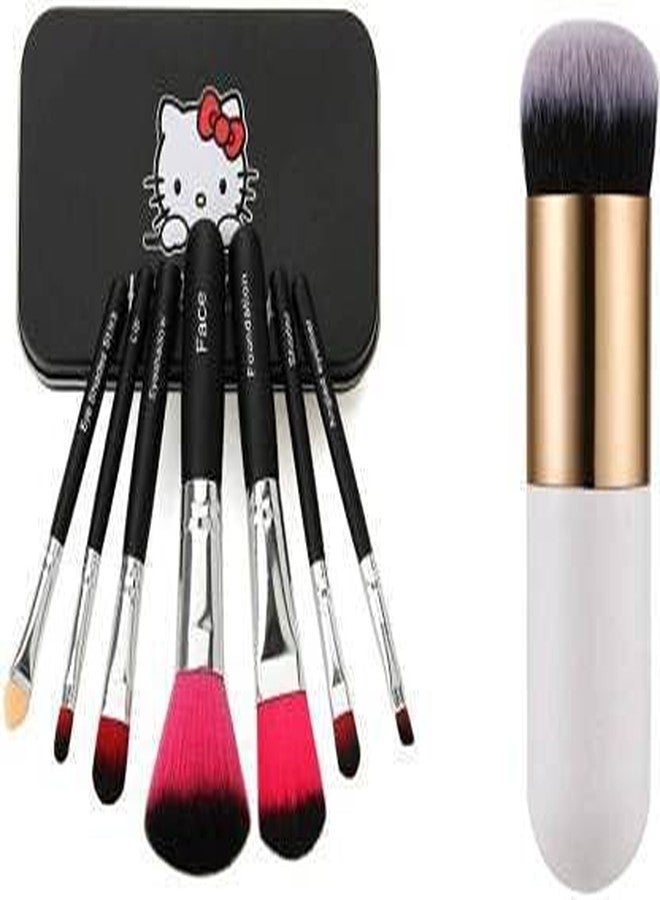Tuch-much Tuch - Much 7pc Black Hello Kitty Makeup Brush Set| Round Foundation Brush|(Pack of 2)| Makeup Kot | Perfect Gifts for Girls - Image 1