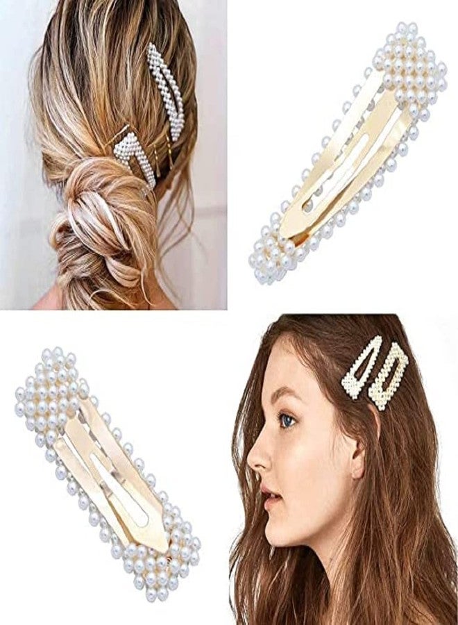 LIVECOOL Pearl Hair Clips Large Hair Clips Pins Barrette Hair for Women Girls Fashion Pearl Barrettes Women's Set Hairpin Korean Style Hair Clip (Pack of 3 +1 free, white pearl hair pin) - Image 3