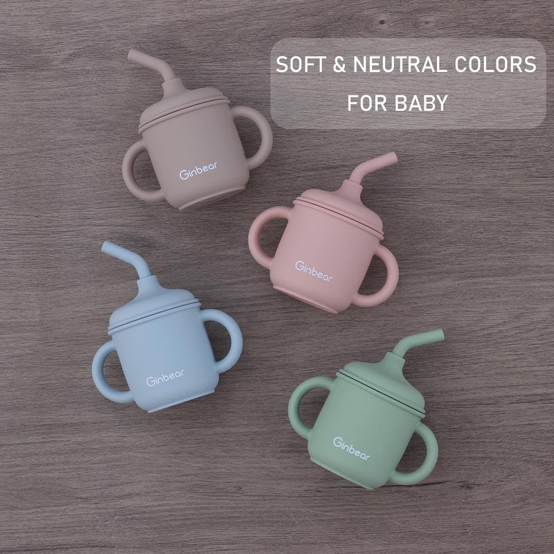 Ginbear 2-in-1 Sip-N-Straw Baby Cup, Spill Proof Non-toxic BPA Free Food Grade Silicone Training Transition Sippy Cup for Toddler 6 Months+ (Hazy Green) - Image 2