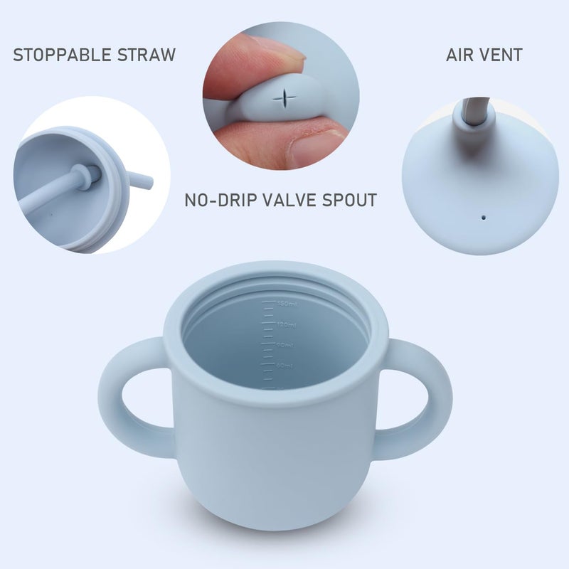 Ginbear 2-in-1 Sip-N-Straw Baby Cup, Spill Proof Non-toxic BPA Free Food Grade Silicone Training Transition Sippy Cup for Toddler 6 Months+ (Hazy Green) - Image 3