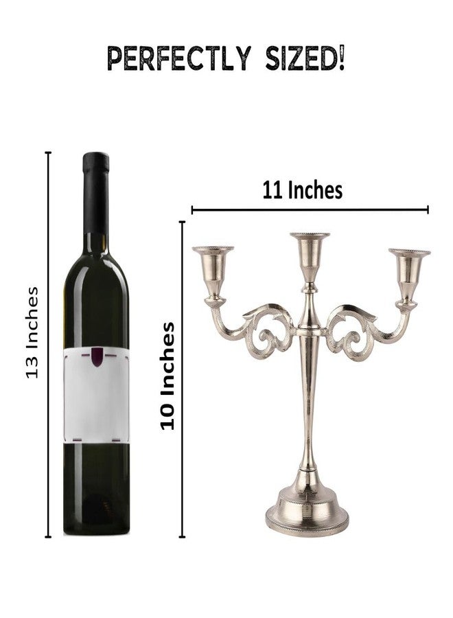 Rely+ 3 Arm Silver Candelabra Tall Candle Holder Candlesticks Holders for Table Candle Holders for Home Christmas Decor Wedding Parties Dining Table Centerpiece - Image 3